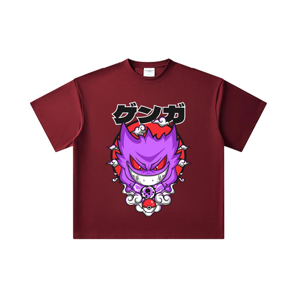 T-shirt Unisexe en Coton Lourd 260 g/m², Fil Double 32 Compte, 100% Coton, Impression Pokemon V10 Gengar