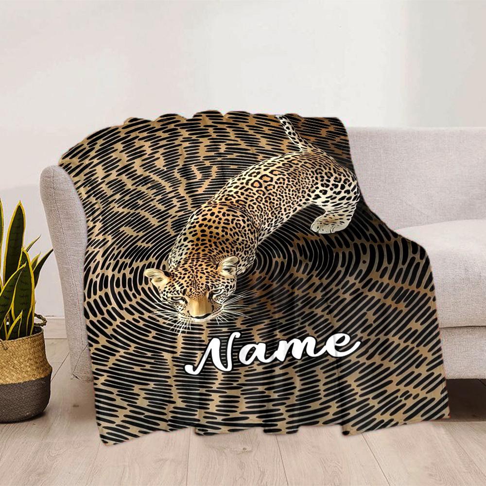 Home Customize Your Name Leopard Print Blanket Comfortable Soft Lightweight Allseason Multipurpose Blanket For Picnics Sofas Offices Beds Living Rooms