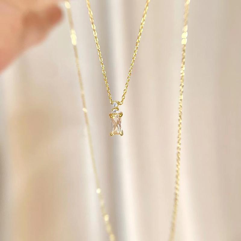 Colier delicat cu zirconiu strălucitor, pentru doamnă, pandantiv delicat de culoare aurie, bijuterii pentru logodnă, accesorii cadou rafinate