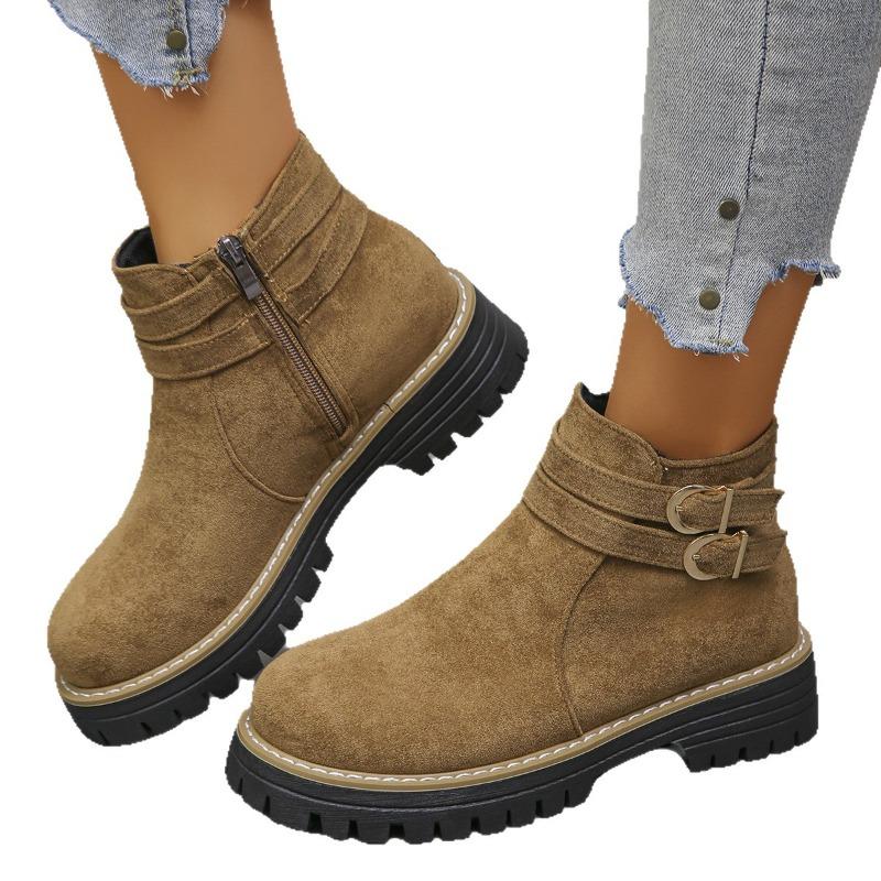 Short Boots Women's Winter 2025 New Platform Round Toe Plus Size Belt Buckle Martin Boots