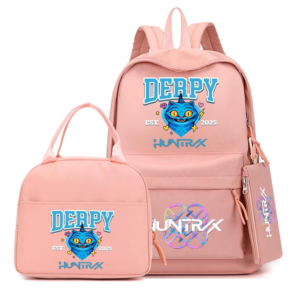 4Pcs/set Anime K-Pop Demon Hunters Printed Backpack with Handbag Pencil Case for Teenager Student Boy Girl Schoolbag Bookbag Large Capacity Travel Bag