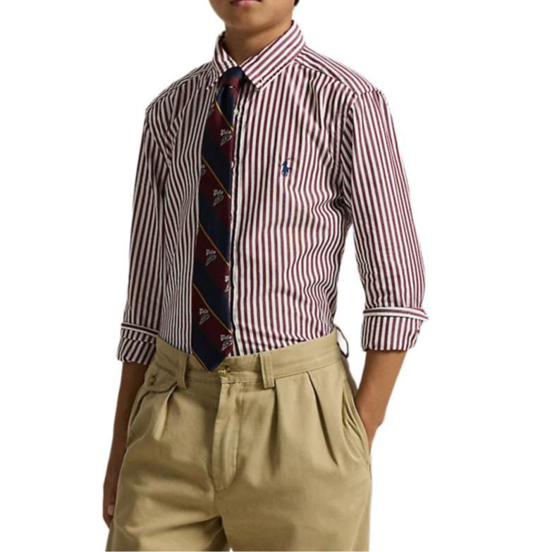 Polo Ralph Lauren Casual Shirt FW25 Striped Collar Button Small Pony Embroidery Long Sleeve Kids Shirts 323979319-002