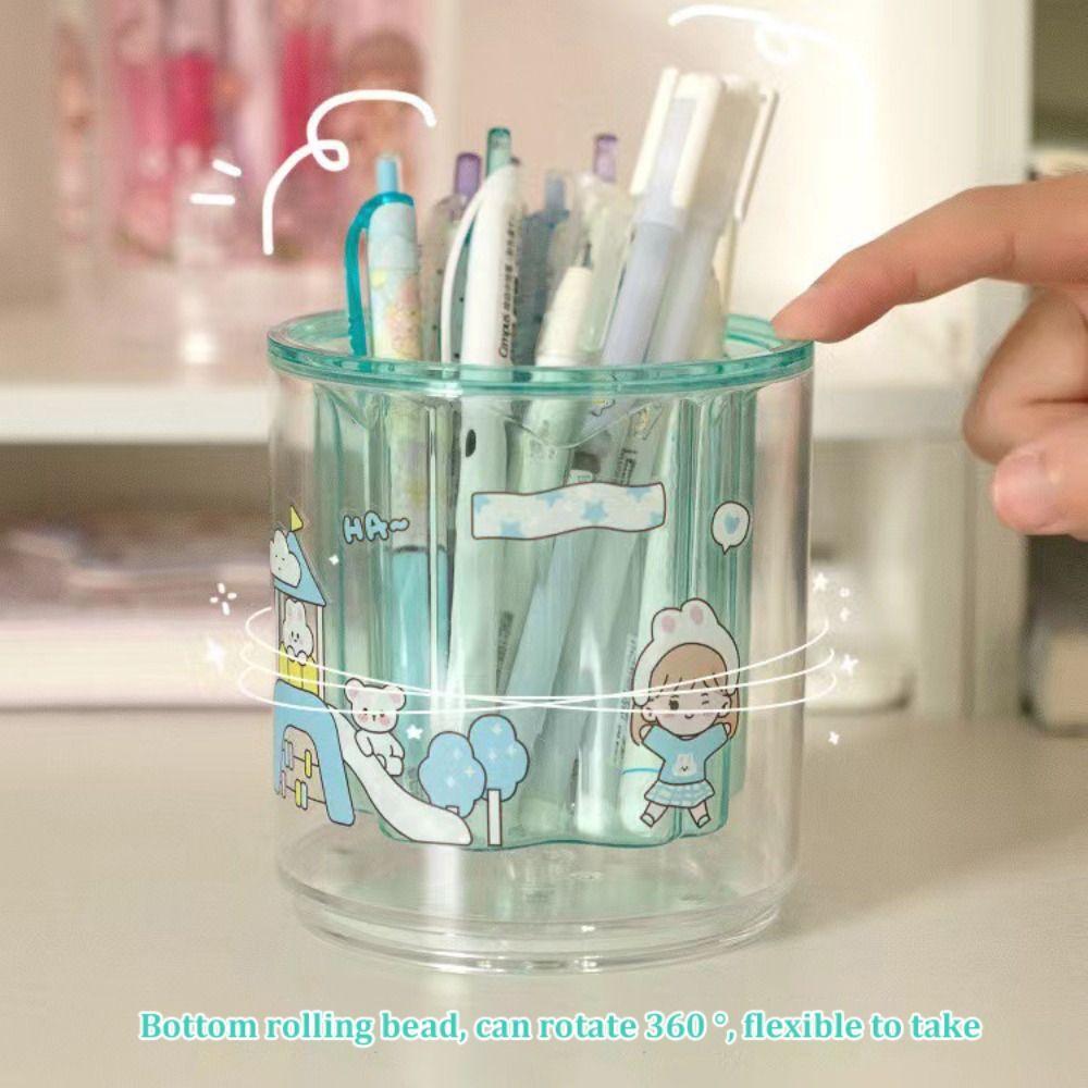 School Office Supplies Pen Holder 360° Rotatable Brush Pot Clear Pencil Storage Box  for Students