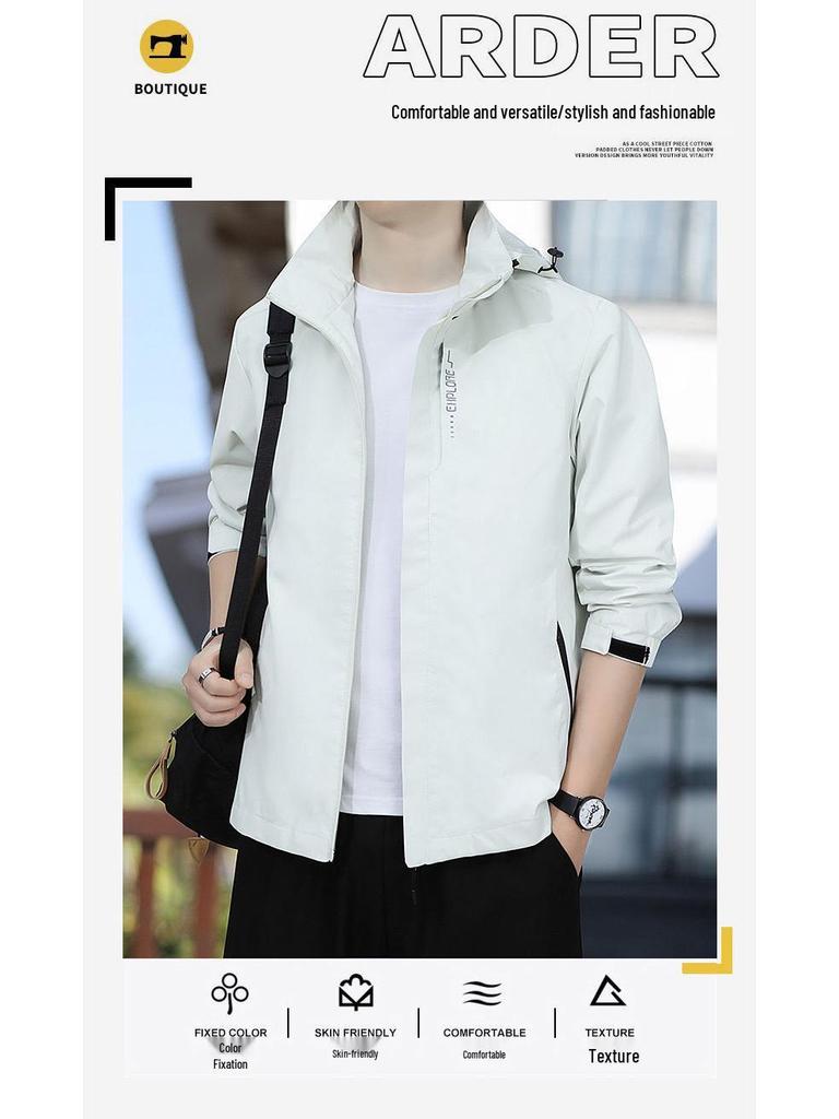 Men's Spring/Autumn Windbreaker with Detachable Hood - Waterproof, Windproof, Breathable Jacket for Outdoor and Casual Wear