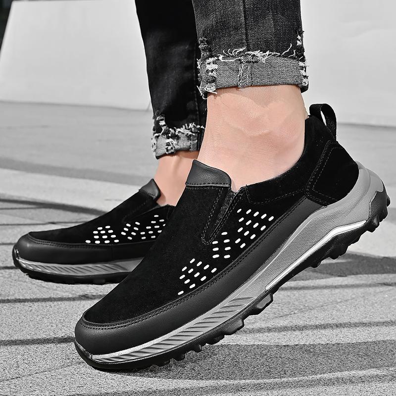 Men Breathable Casual Shoes Outdoor Plus Size Fashion Sneakers Lace-up Split Leather Comfortable Walking Sport Shoes