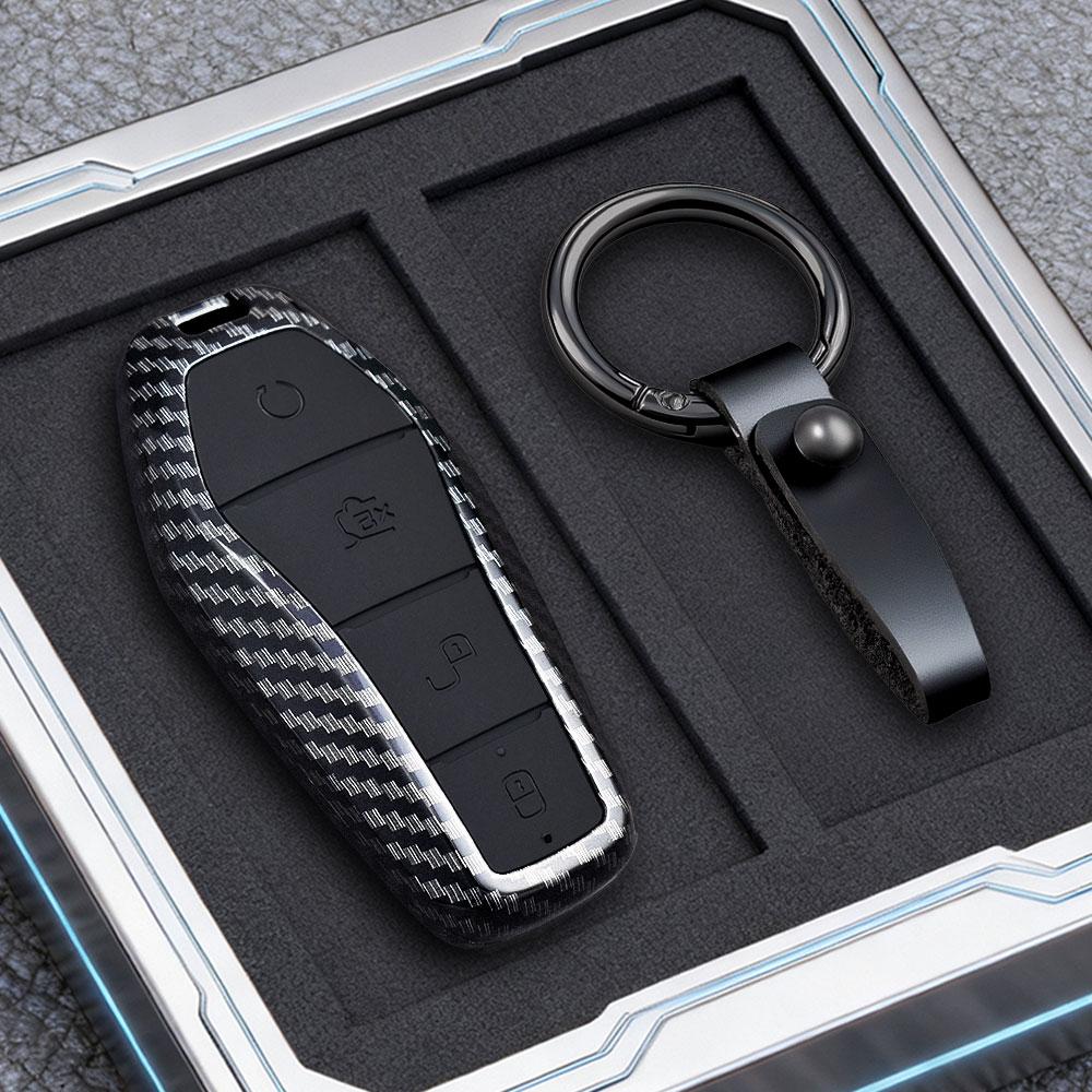 

Carbon Abs Car Key Case For Byd Atto 3 Han Ev Dolphin 4 Buttons Remote Control Protect Cover Auto Accessories Keychain