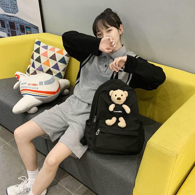 Rucsac drăguț cu urs de desene animate pentru fete, geantă de umăr antifurt de culoare contrastantă, geantă de școală versatilă pentru fete adolescente, rucsac de școală impermeabil