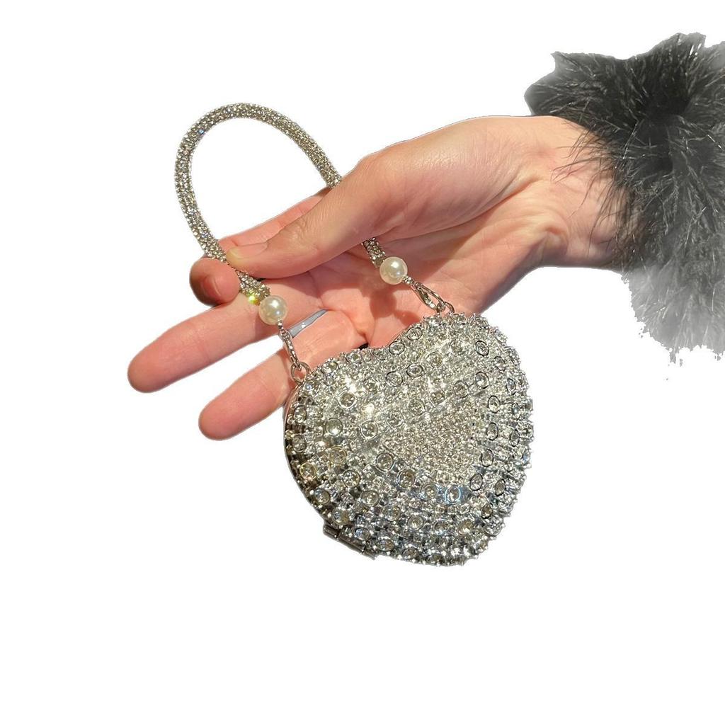 Luxuriöse Kleine Bling Herzform Diamant Abendtasche Strasssteine Geldbörse Damen Mode Tasche Designer für Frauen Kette Umhängetasche