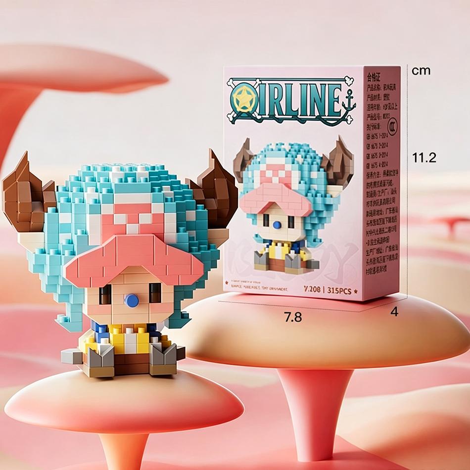 New One Piece Sun God Nika Luffy Micro Action Block Chopper Ace Buggy 3D Anime Model Assembly Mini Bricks Figure Toys For Gifts.