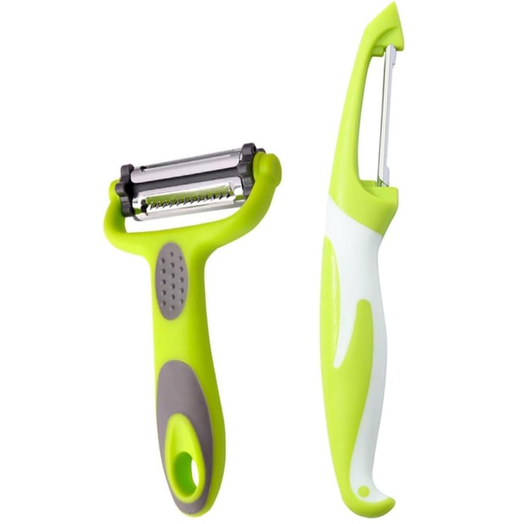 SINBINTA Vegetable and Fruit Peeler Set of 2, Stainless Steel/PP, 14x7.1cm/18x5.2cm, Ergonomic Non-Slip Handle, Easy To Clean, Green