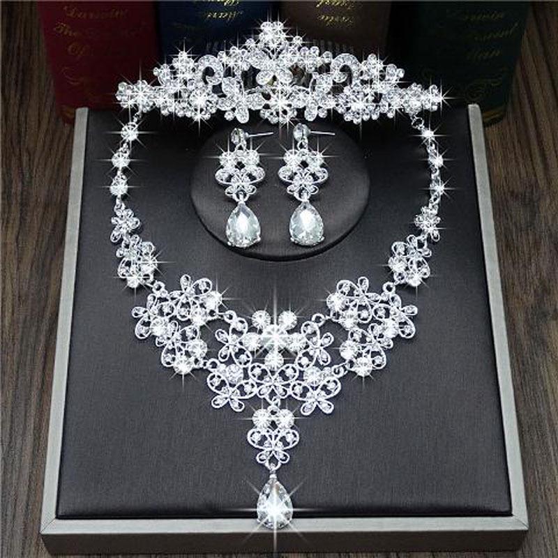 Rhinestone Bridal Jewelry Set: Korean-Style Crown, Necklace & Hair Accessories