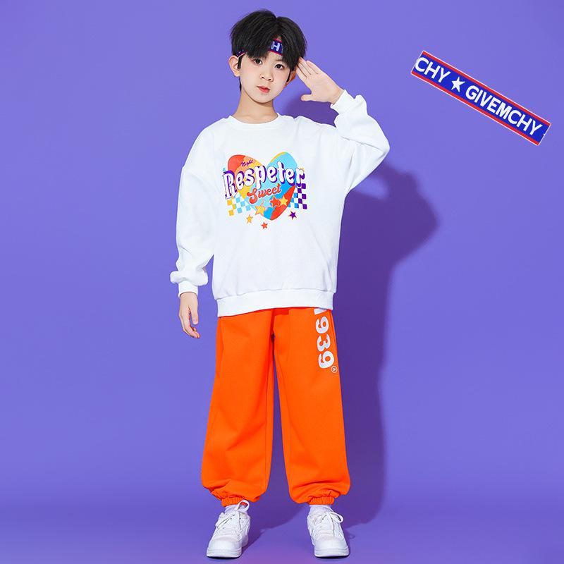 Buntes Herz-Orange Langarm-Sportfestkostüm für Kinder