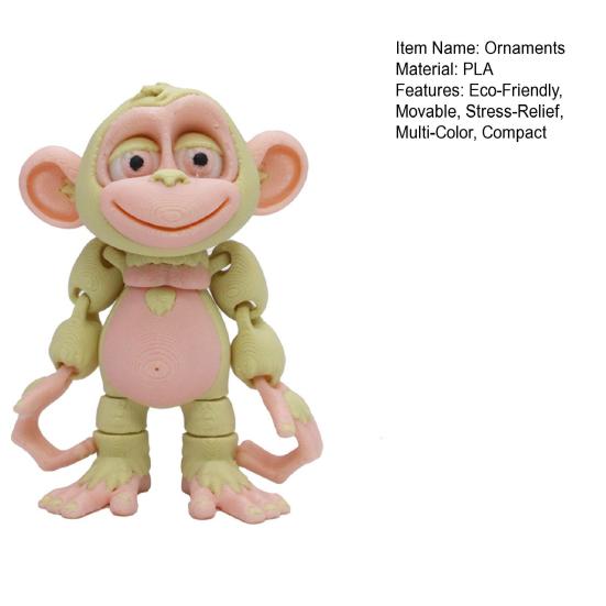 Healing Animal Decorative Figurine 3D Printed Articulated Monkey Figurine, Multi-Color Cartoon Model with Flexible Pose Movable Joints, Stress Relief