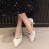 Pearl Side Open High Heel Single Shoes Women's Fashion Spring Summer New Sle for Skirts Gentle Fairy Sandals Korean Sle