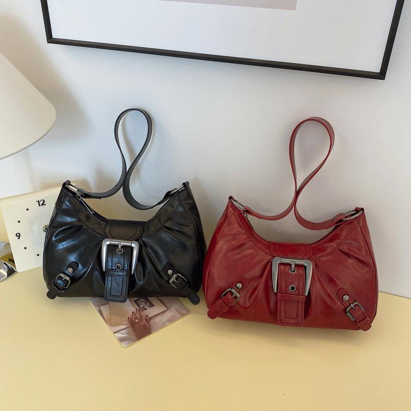 Textured Faux Leather Shoulder Bag for Women, Classic Pleated Underarm Handbag, Vintage Style Commute Crossbody Bag CLE