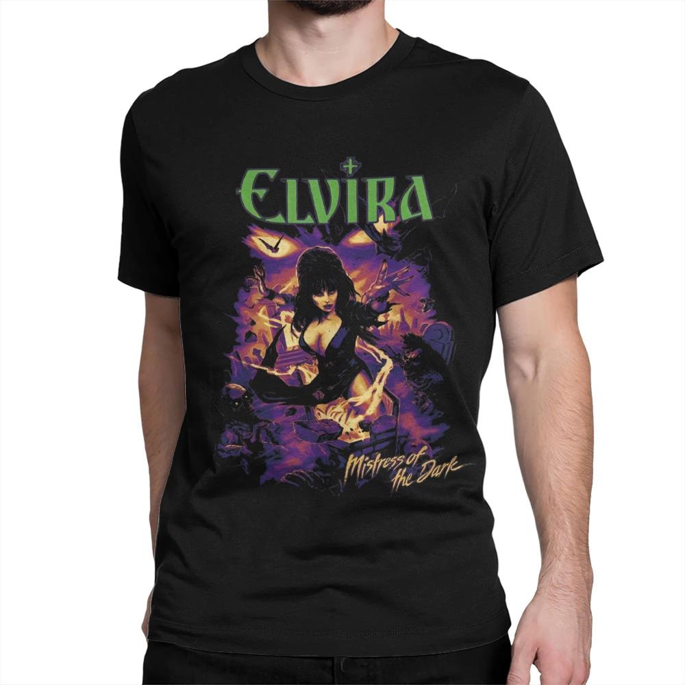 Vintage Gewaschen Elvira Herrin der Finsternis Retro Gothic Bedrucktes Baumwoll-T-Shirt Herren Damen Tee Sommer Lässige Mode Kleidung Oberteile Streetwear