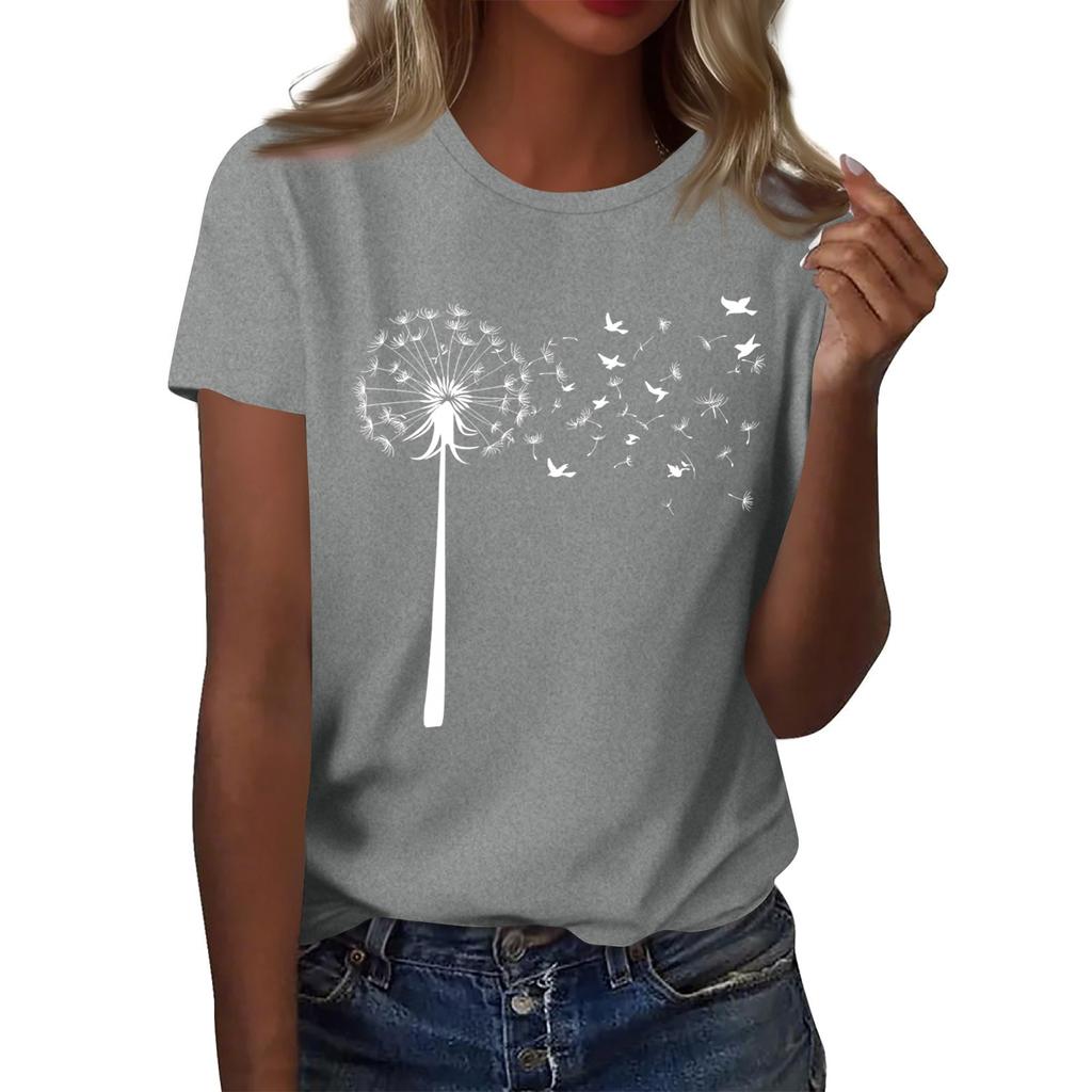 Damenmode Lässig Bedrucktes Rundhals Kurzarm T-Shirt Top T-Shirt Oberteil