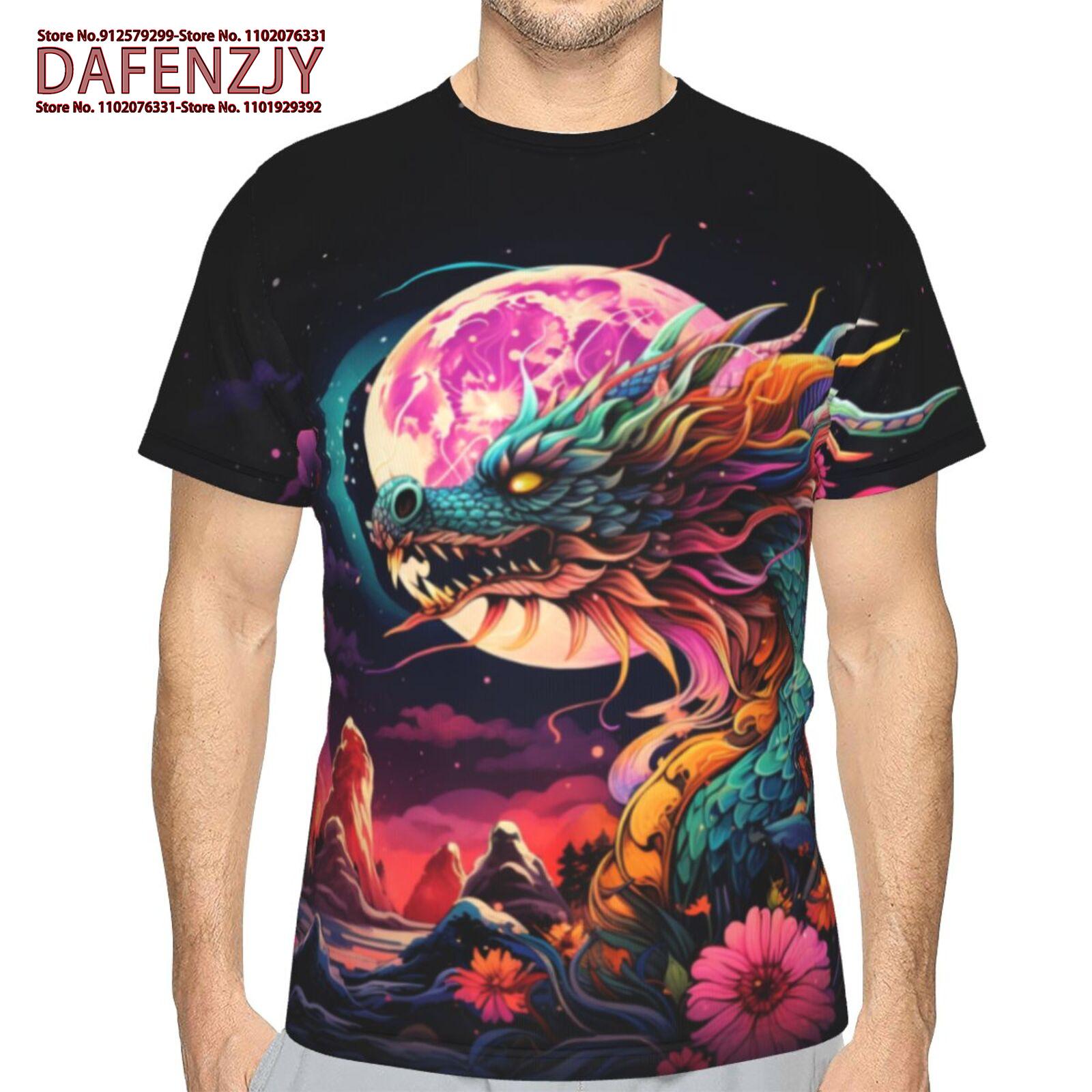 

Summer Handsome T -Shirt For Men Chinese Dragon 3d Print Harajuku Clothing Casual Short Sleeve Tops Gothic Men s T Shirt S синий