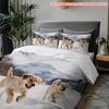 Pillowcase Quilt Cover Three-Piece Set,Lively Golden Retriever Snow Running Pattern,Strong And Durable,Machine Washable