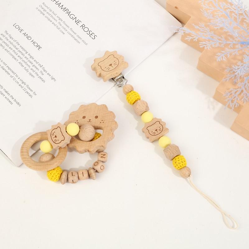 Factory Price Baby Gift Set Toy Lovely Lion Shape Pacifier Clip Chain Holder Colorful Cotton Wood Teether Toys Baby