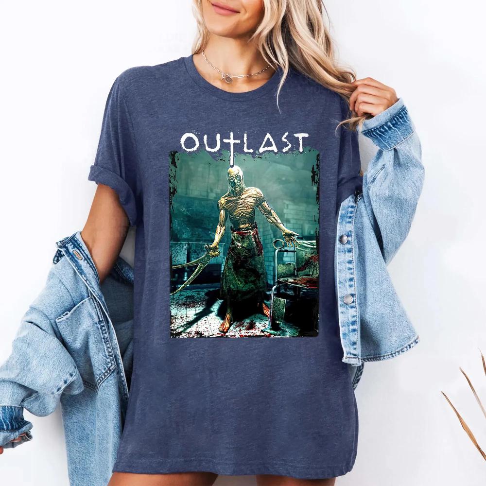 Outlast Horror Game TShirt Scary Survival Gamer Tee Clothing Graphic Short Sleeve Shirt Unisex Unisex Women AllSeason