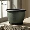Large Plastic Planters for Outdoor 12 Inch Thickened Flower Pots Indoor, Leaf-Pattern Texture Stable Heavy Duty Plant Planter with Drainage