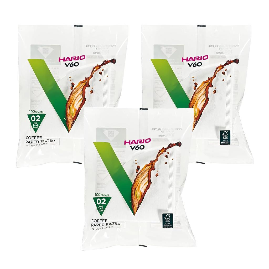 Hario Genuine Product VCF-02-100W Paper Filter Compatible Size 02 1-4 Cups 300 Sheets (Set 3 Packs 100 Sheets) V60 Coffee Dripper White