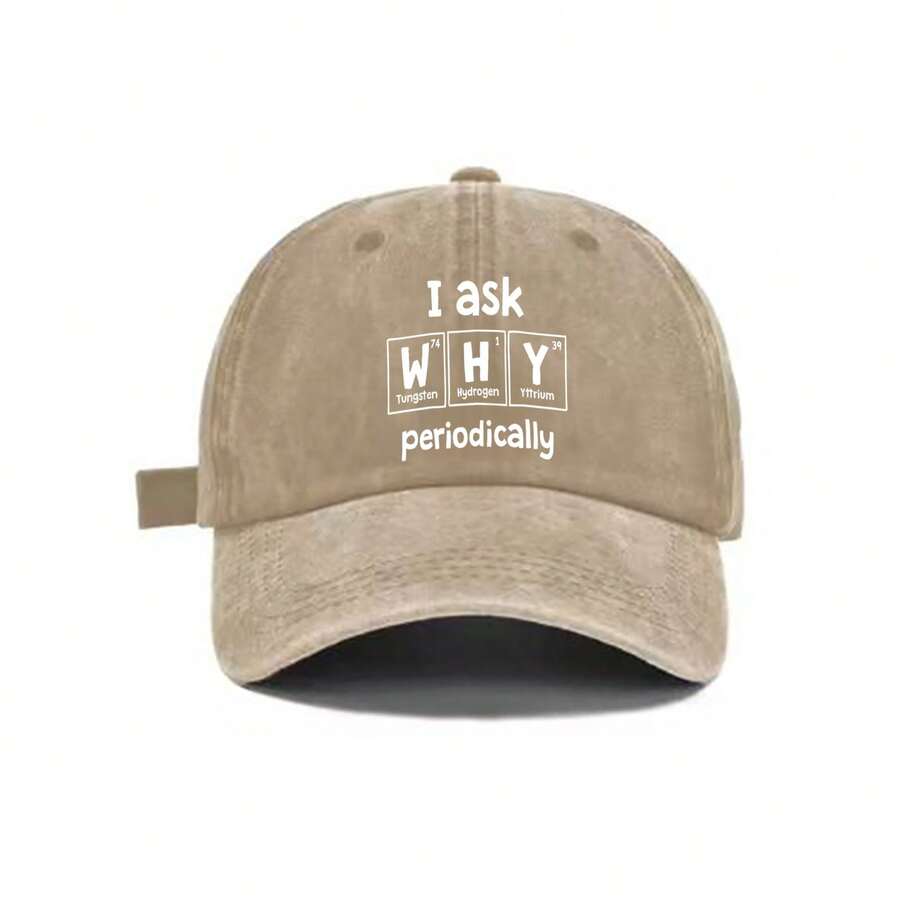 Washed Gray Baseball Cap With Science I Ask WHY Periodically Print Casual Adjustable Dad Hat For Adults