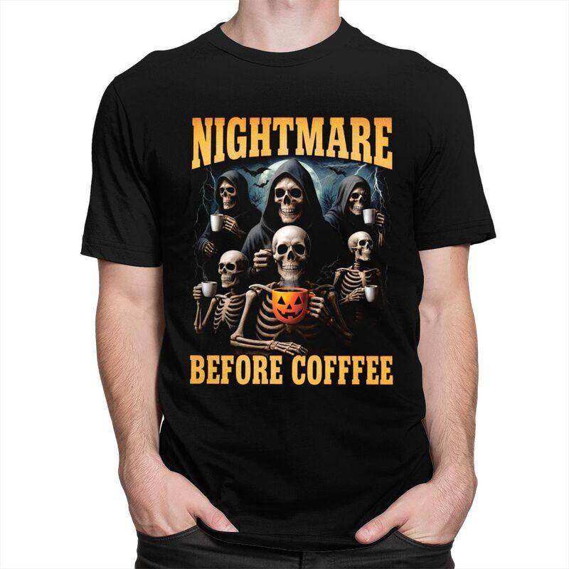 Male Nightmare Before Coffee Skeleton T Shirts Round Neck Pure Cotton Short Sleeve TShirt Casual Summer Tyle Clothes