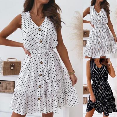 Sommerkleid Ärmellos Hohe Taille Damen V-Ausschnitt Lockeres Kleid für Urlaub