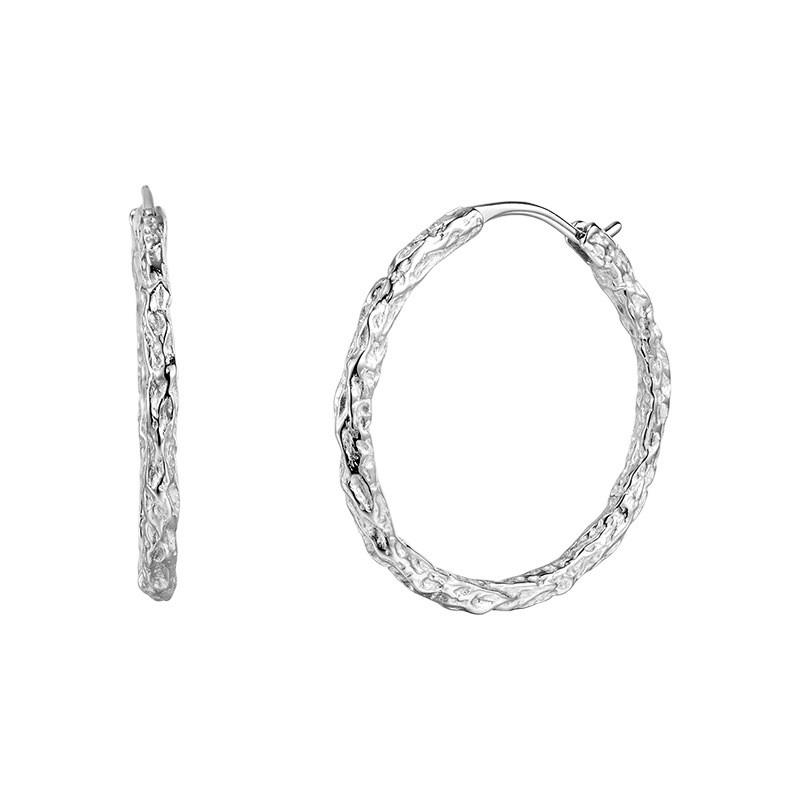 Elegant Geometric Circle Earrings With Lava Texture Design Sterling Hypoallergenic Studs Women Gold Or White 925 Sterling Silver