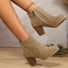 Large Size Round Toe Mid-heel Side Zipper Fashion Boots for Autumn and Winter New Polish Women's Boots