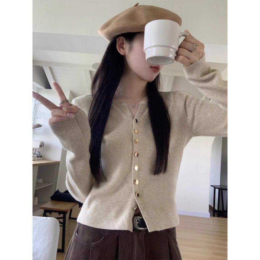 

Women s Straight Shoulder Single-Breasted Long Sleeve Cardigan - Minimalist Spring/Autumn Fashion Top Trends One Size чорний