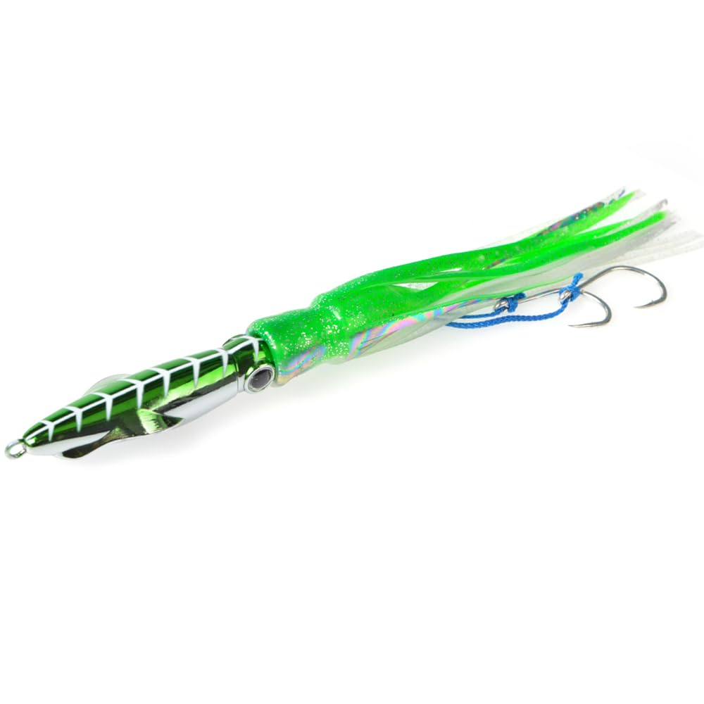 Tolure 60g 3D Eye Luminous Metal Jig Lure with PVC Tail All 4 Colors- Octopus Design, Perfect for Tuna, Mackerel, Snapper