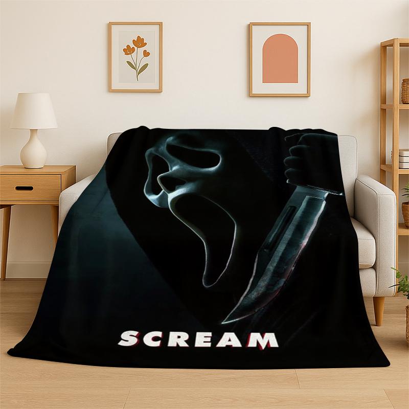 Horror Movie Character Chucky S-Scream Cartoon Flannel Blanket Soft Warm Throw Blanket for Bedroom Living Room Bed Travel Gift 75x90cm