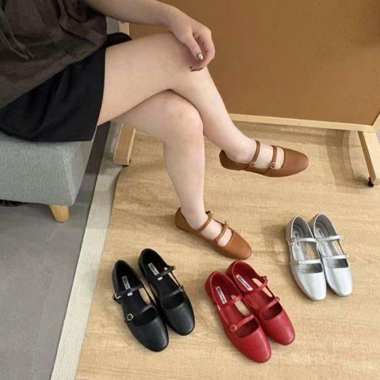 Korean version of fashionable small red single shoes women's shoes summer spring and autumn French retro one-word buckle with Mary Jane flat-soled sm