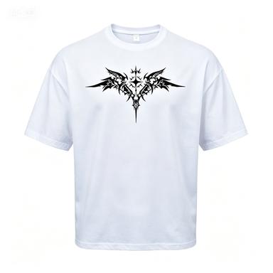 Gothic Thorn Wing Cross Print Unisex Loose Fit T Shirt Casual Streetwear Summer Daily Short Sleeve Athletic Tee Tops