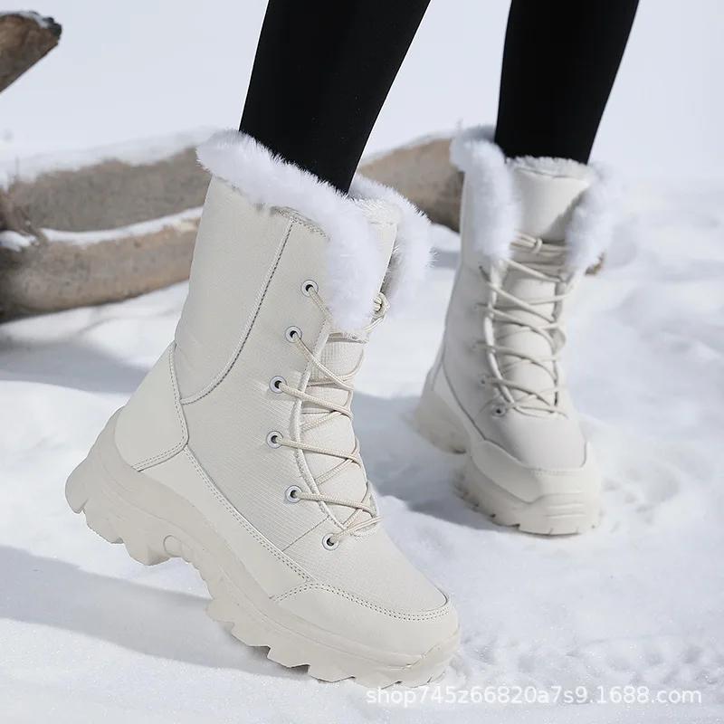 Thickened Plush Winter Snow Boots Women's Warm Leg Protection High Top Cotton Shoes Versatile Cotton Anti-slip Long Boots Femme