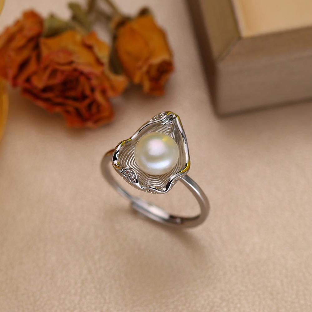 seniko Natural Freshwater Pearl Rings For Women Fashion Female Cubic Zirconia CZ Ring Pearl Jewelry Adjustable Ring