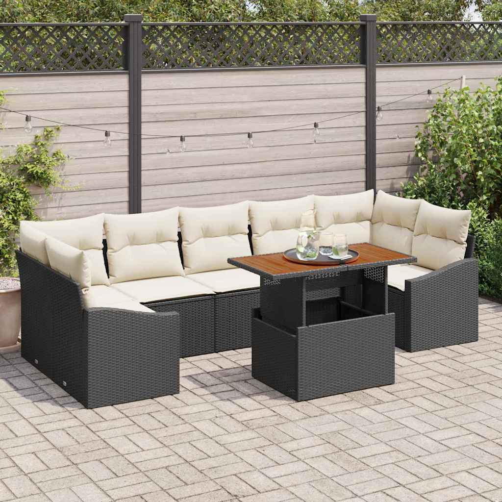 Garden Sofa Set with Cushions and Storage 8 pcs Black and Beige