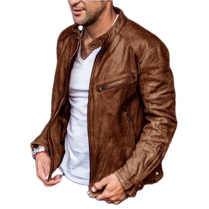 Men's leather jacket winter new color casual zipper decorative PU leather jacket jacket men