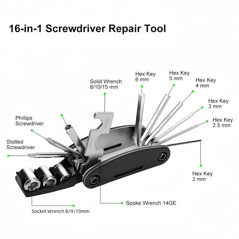 16 in 1 Multipurpose Bike Repair Tool Kits Bicycle Multi Tool Screwdriver Tire Levers Hex Spoke Wrench Folding Repair Tools
