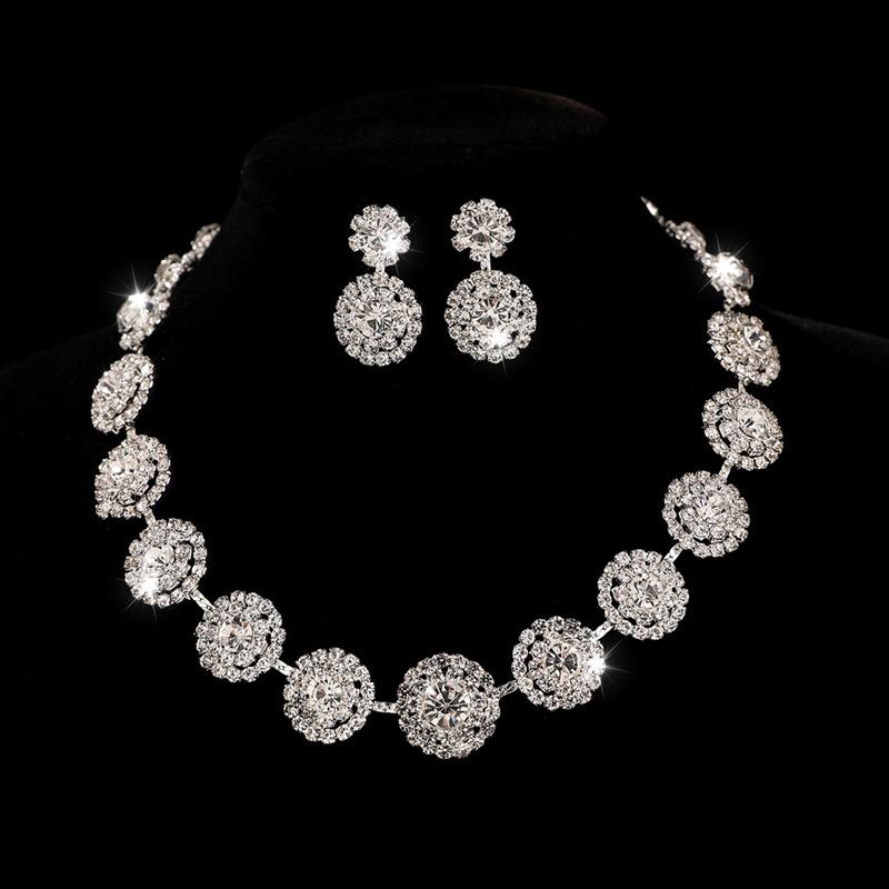 Bridal Accessories Three-piece Set Wedding Fashion Full Diamond Zircon Water Drop Necklace Earrings Wedding Accessories