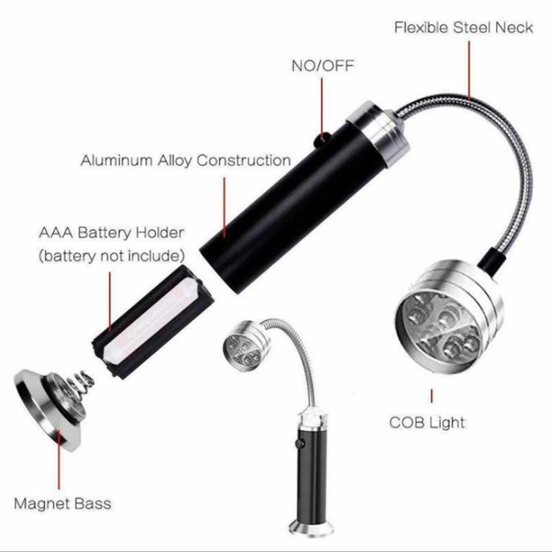 LED Flashlight with Magnet Work Light Bendable Auto Repair Emergency Lighting Hose Grill Lights