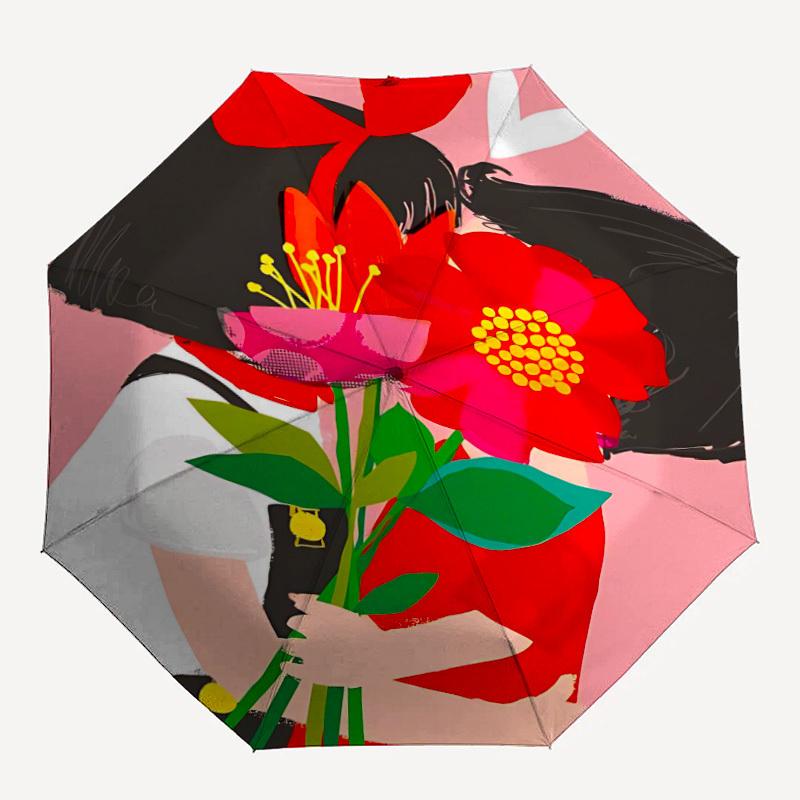 

1pc Flowers Love Automatic Open/Close Umbrella, Portable Folding Umbrella for Travel, Themed Events033