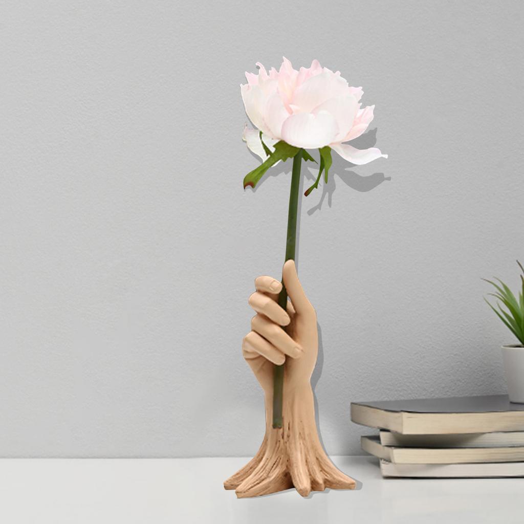Hand Shaped Resin Vase Decorative Sculpture, Modern Desk Ornament for Living Room Shelf Display