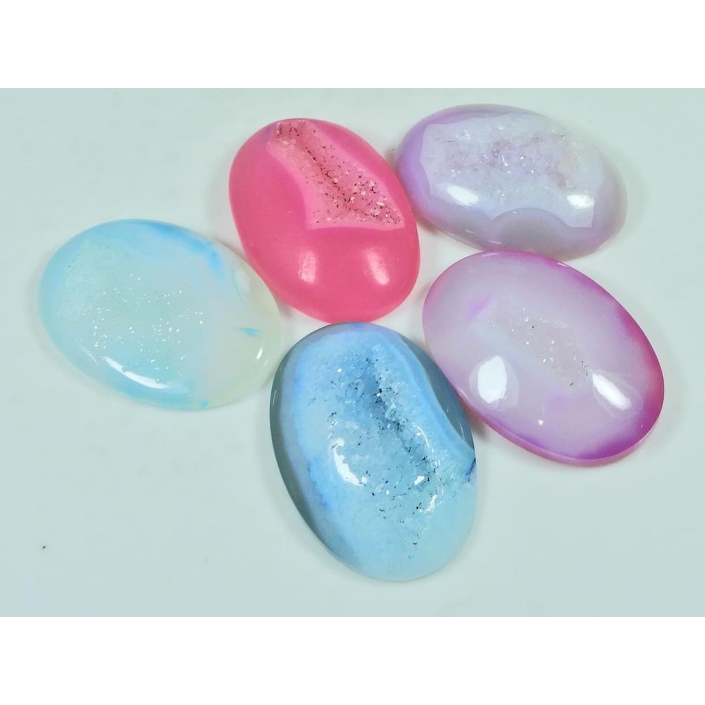 20X30MM Natural Window Druzy Agate Oval Cabochon Loose Gemstone 05Pcs Lot C-3702