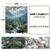 Polyester Shower Curtain-Misty Mountain Village with Cherry Blossoms,River Scene,Unlined, Woven Fabric,All-Season Bathroom Dec