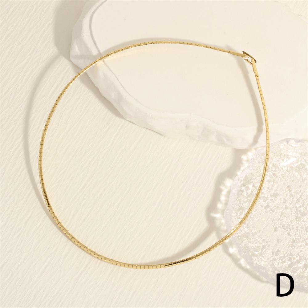 18K Copper-Plated Gold Snake Bone Necklace - Women's Hip Hop Style Metal Flat Chain Collarbone Necklace