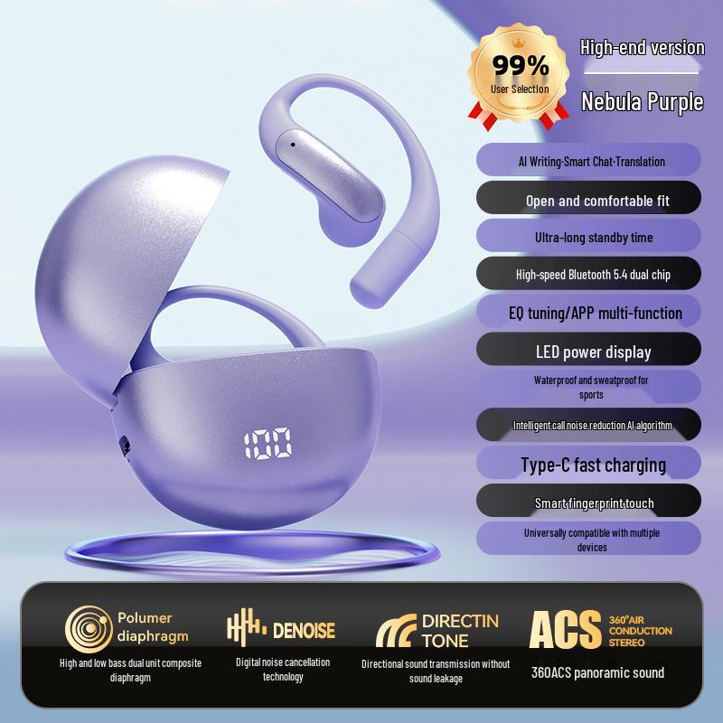 Smart AI Translation M118 Wireless Open-Ear Clip-On Earphones with Ultra-Long Battery Life Bluetooth